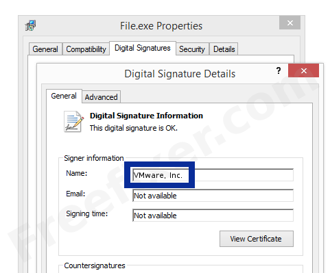 Screenshot of the VMware, Inc. certificate